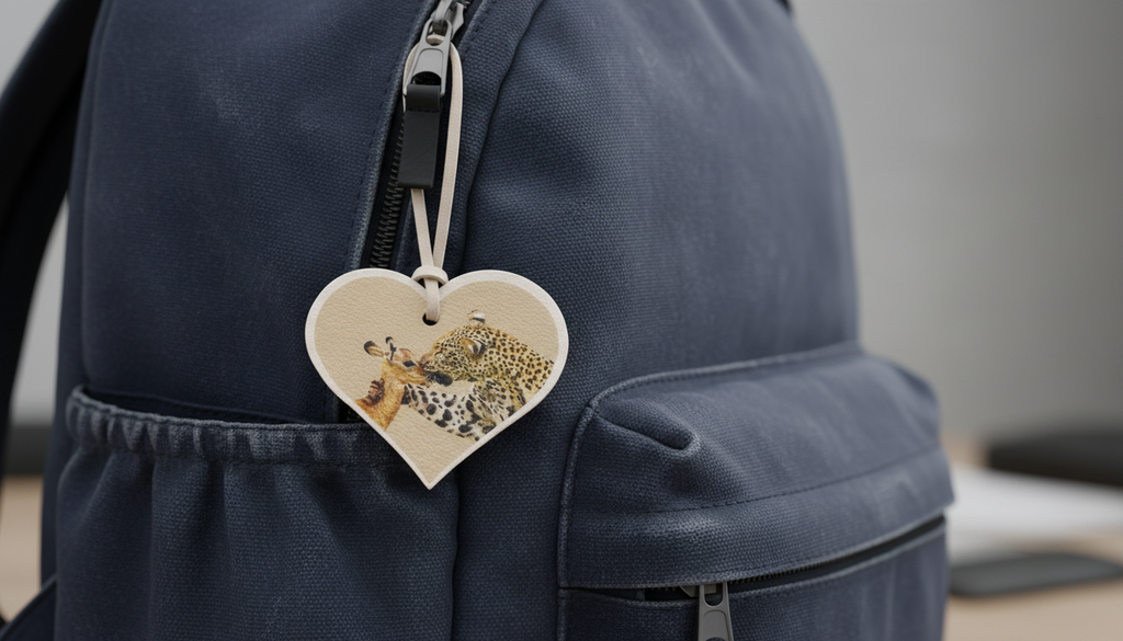 Heart-Shaped Leopard & Giraffe Kissing Car Mirror Hanging – Cute Animal Decorative Tag