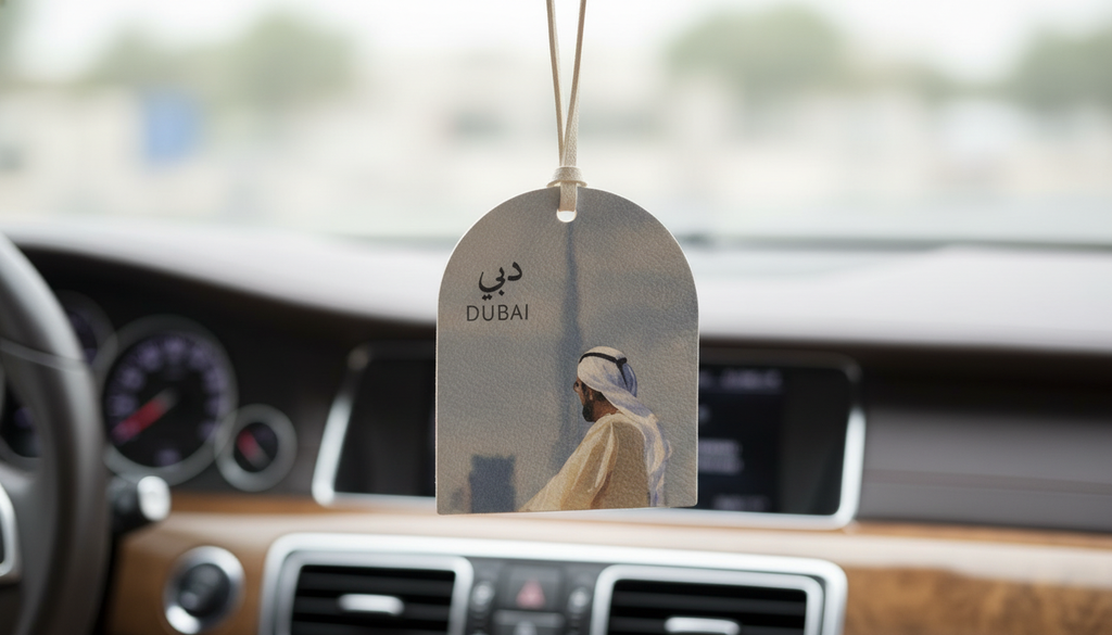 Dubai Sheikh Portrait Car Mirror Hanging – UAE Leader Decorative Tag