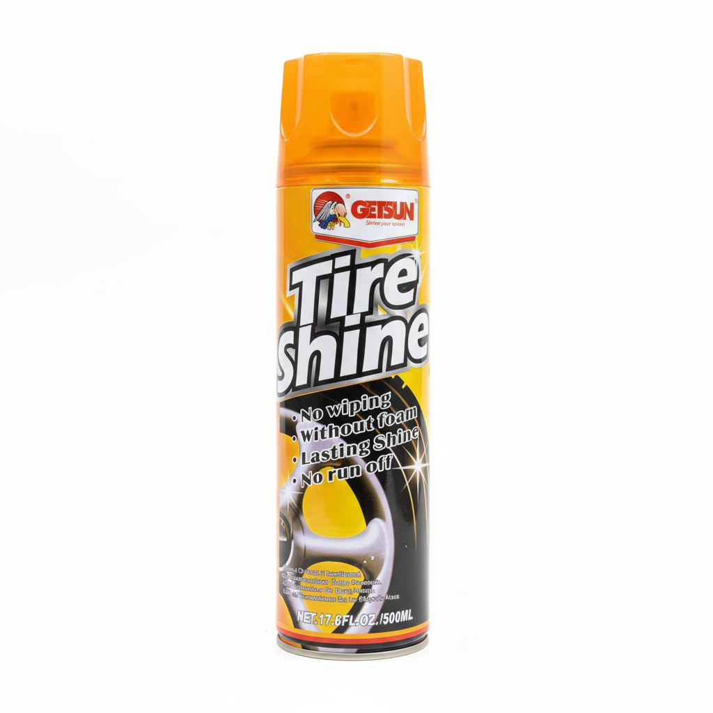 GETSUN Tire Shine Aerosol Spray - No Wipe, Foam-Free, Long-Lasting Gloss (500ml)