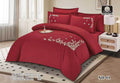 Luxury Embroidered Cotton Duvet Cover Set – Super King 260x240 – Crimson Red Cream & Gold Floral Spray (XH-01)