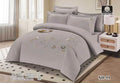 Luxury Embroidered Cotton Duvet Cover Set – Super King 260x240 – Silver Grey Cream & Gold Floral (XH-11)