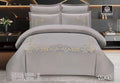 Luxury Embroidered Cotton Duvet Cover Set – Super King 260x240 – Grey Gold Baroque Scroll (XH-15)