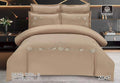 Luxury Embroidered Cotton Duvet Cover Set – Super King 260x240 – Camel Beige White Rose Garland (XH-17)