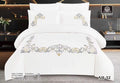 Luxury Embroidered Cotton Duvet Cover Set – Super King 260x240 – White Grey & Gold Baroque (XH-32)