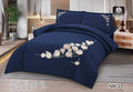 Luxury Embroidered Cotton Duvet Cover Set – Super King 260x240 – Navy Blue White Rose Cascade (XH-33)