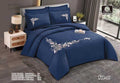 Luxury Embroidered Cotton Duvet Cover Set – Super King 260x240 – Navy Blue Pink & Silver Floral Swirl (XH-40)
