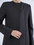 Black Formal Abaya with Tailored Silhouette and Stripe Panel