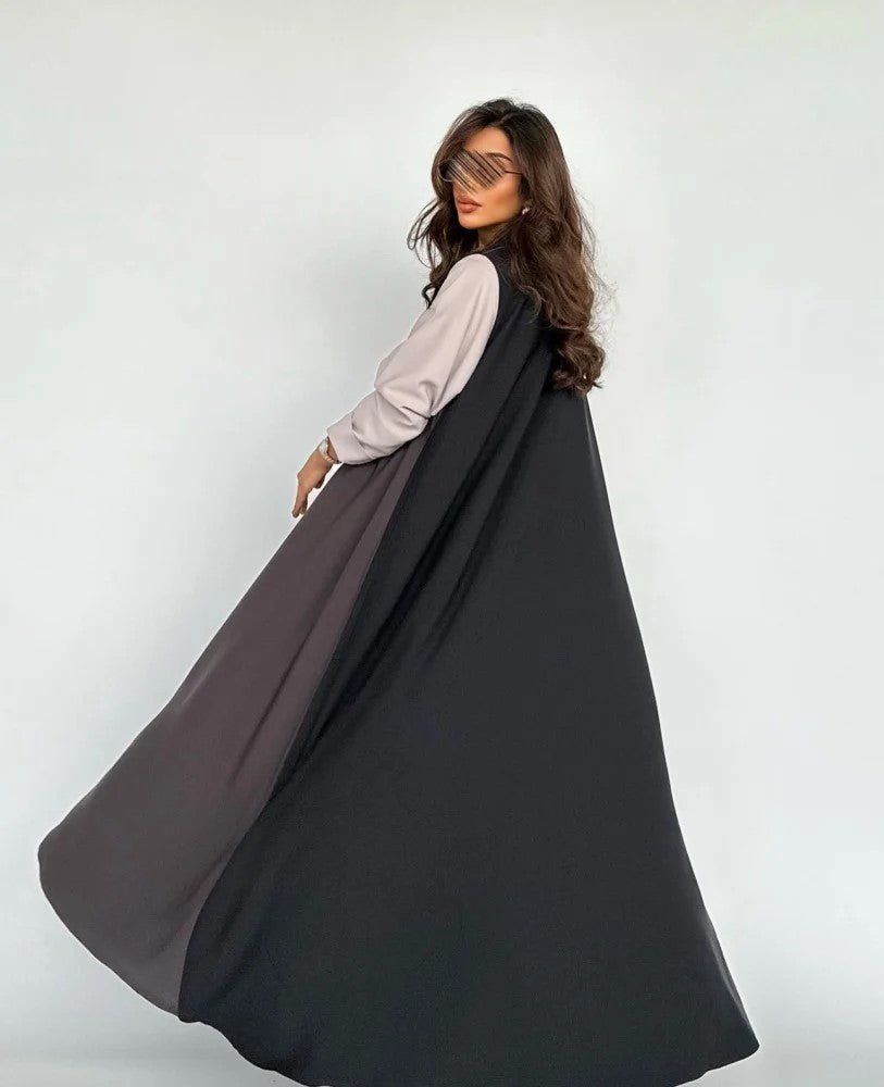 Contrast Panel Abaya Brown and black with shaila