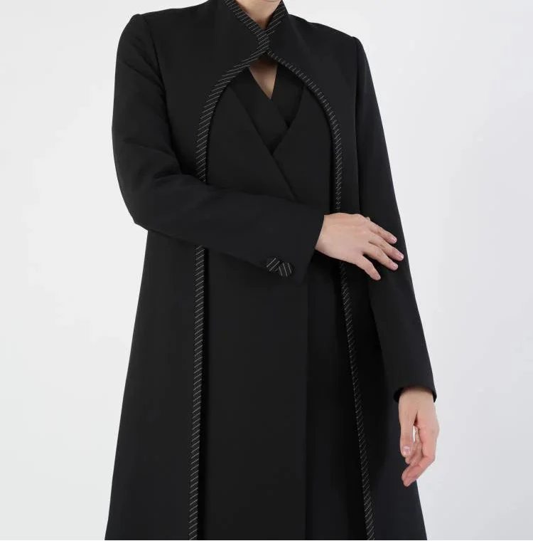 Black Blazer with Pinstripe Detailing