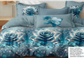 Teal Crystal Rose Cotton Bedsheet Set – 6 Piece