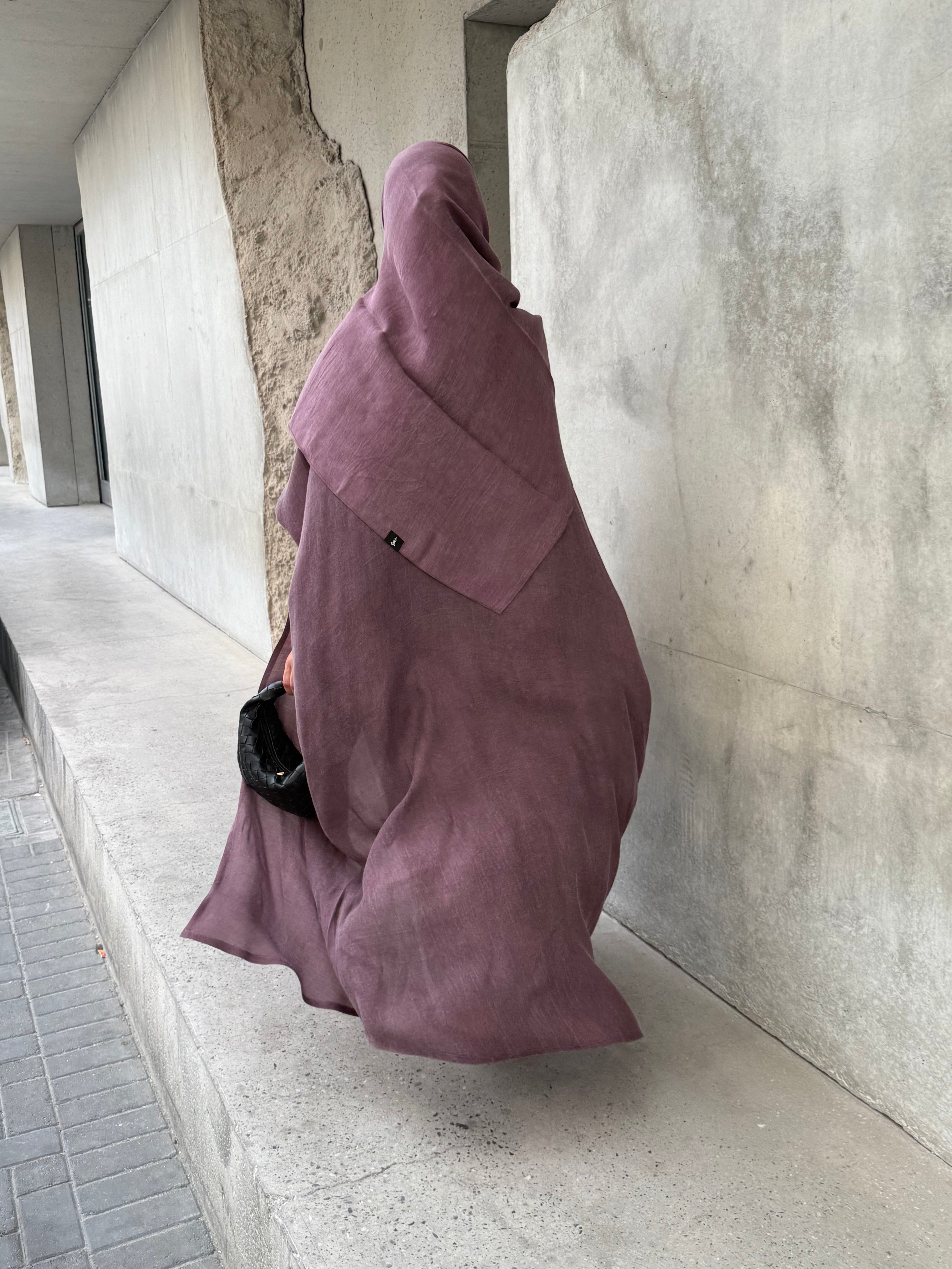 Turkish linen abaya, half-bisht cut - Mauve