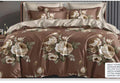 Brown & Cream Peony Floral Cotton Bedsheet Set – 6 Piece
