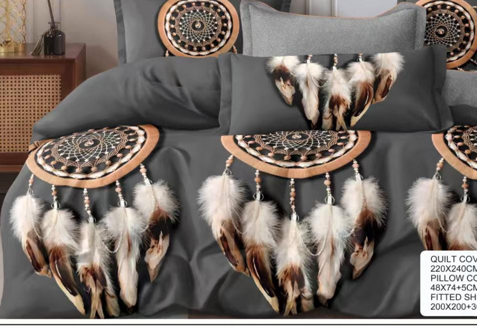 Grey Dream Catcher Boho Cotton Bedsheet Set – 6 Piece