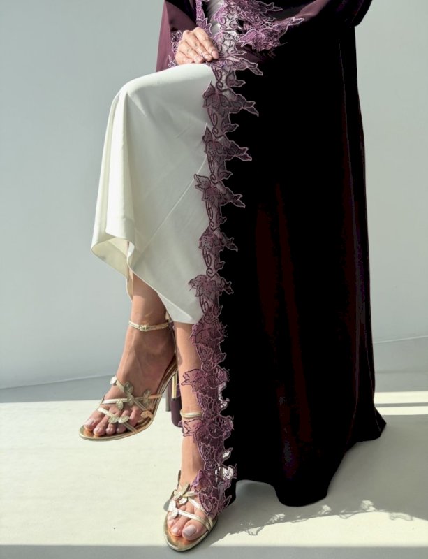 Purple Lace Open Abaya with Shaila