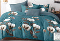 Teal Cotton Boll Floral Cotton Bedsheet Set – 6 Piece