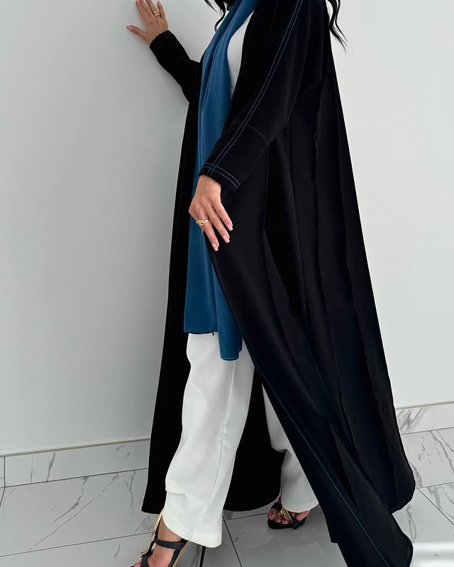 Black abaya with Teal contrast
