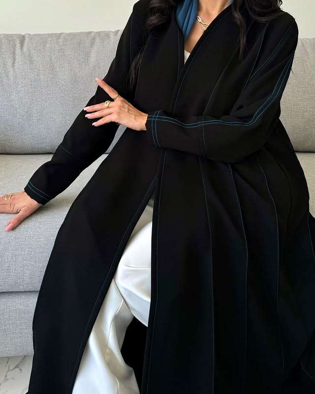Black abaya with Teal contrast