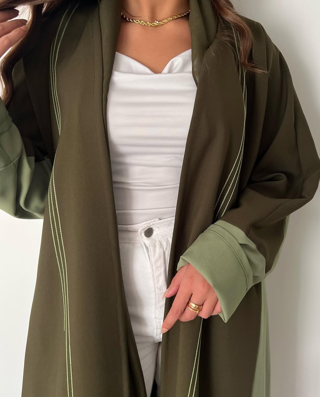 Double Shade Olive abaya with thread work