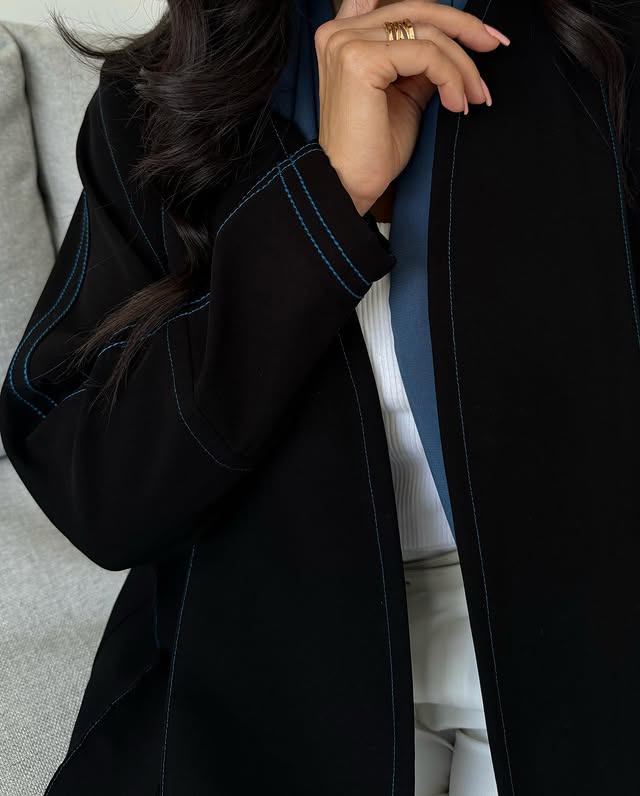 Black abaya with Teal contrast