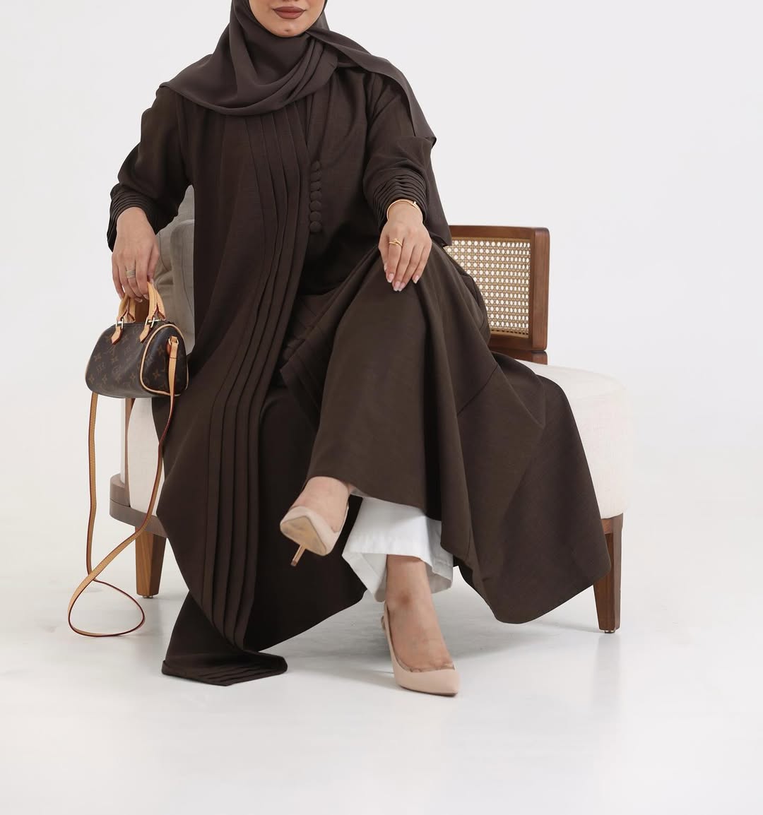 Brown Crepe pattern details Abaya