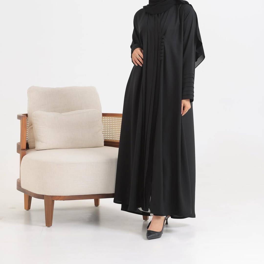 Black Crepe pattern details Abaya