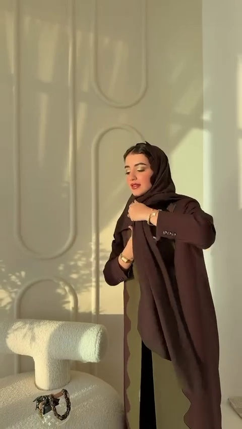 Two-Tone Elegant Abaya with Scalloped Detailing