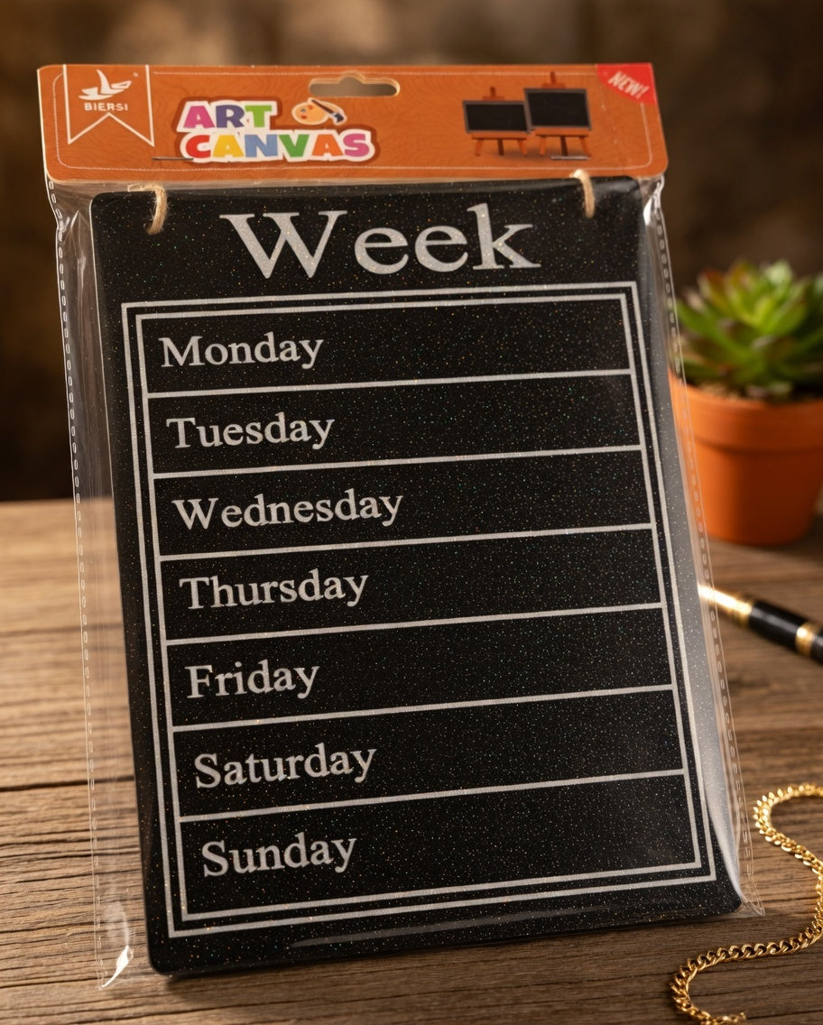Elegant Black Glitter Weekly Planner Board | Reusable Family Schedule | Kitchen Wall Hanging Organizer