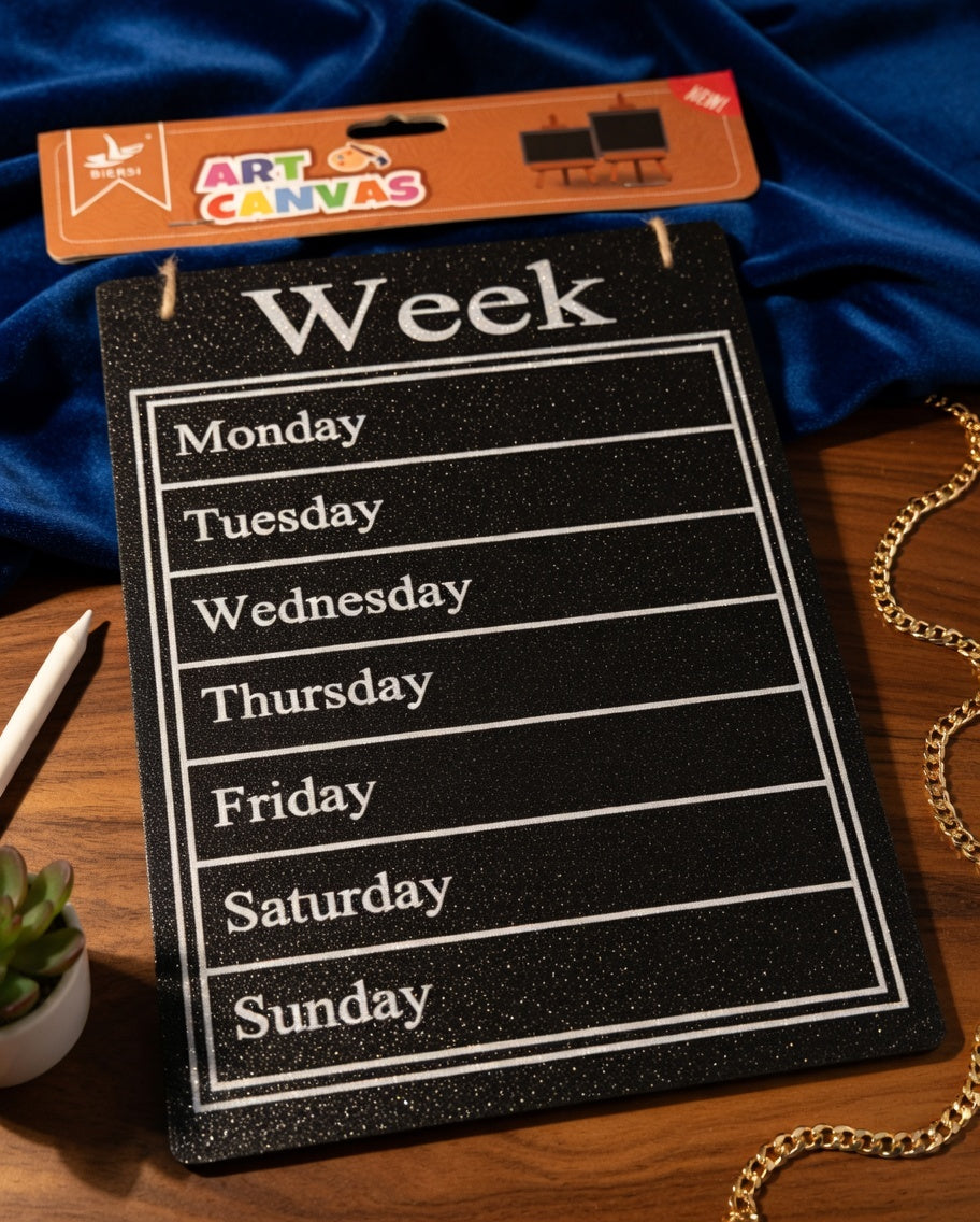 Elegant Black Glitter Weekly Planner Board | Reusable Family Schedule | Kitchen Wall Hanging Organizer
