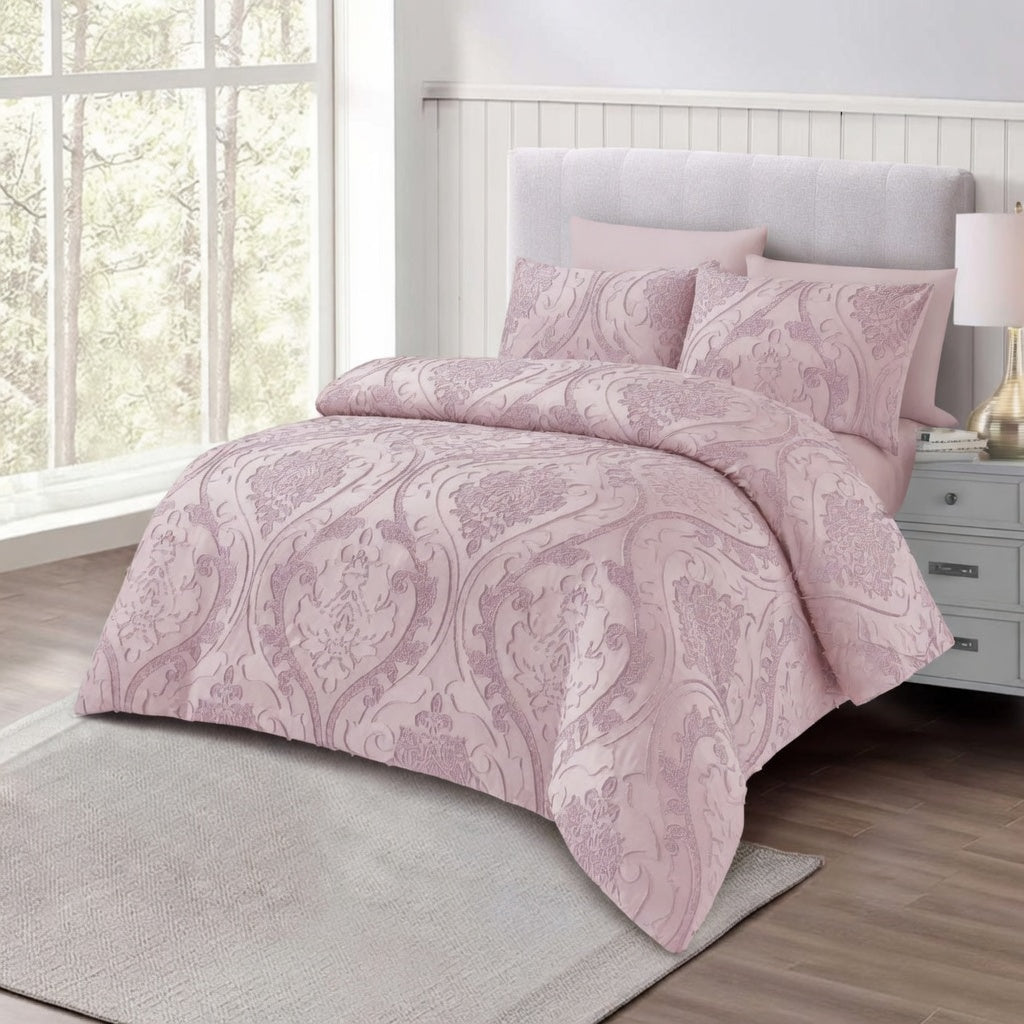 Romantic Blush Pink Paisley Jacquard Duvet Cover Set – Soft Feminine Bedding