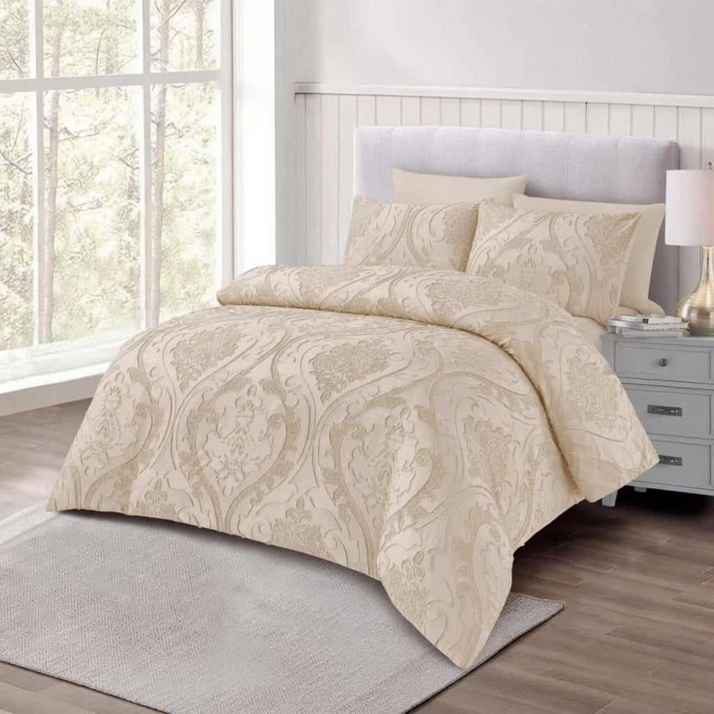 Classic Beige Cream Paisley Jacquard Duvet Cover Set – Warm Luxury Bedding