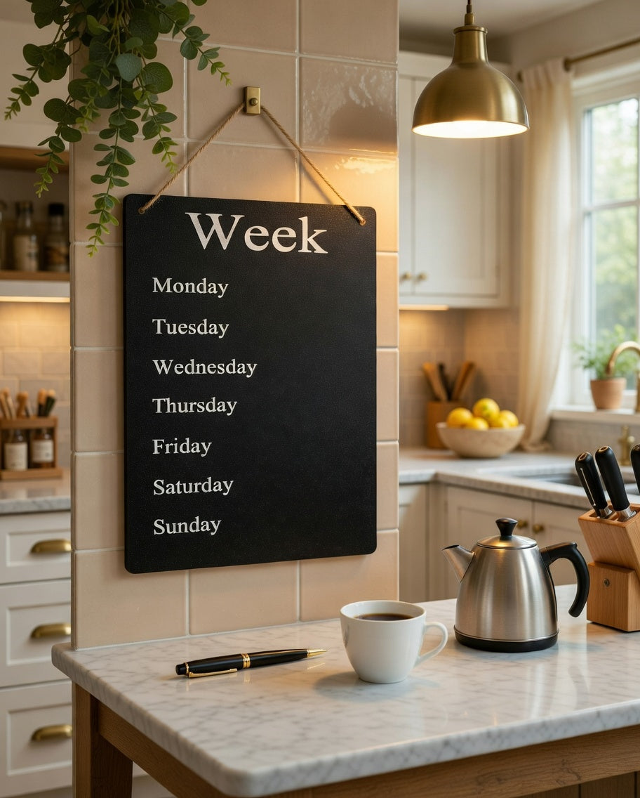Elegant Black Glitter Weekly Planner Board | Reusable Family Schedule | Kitchen Wall Hanging Organizer