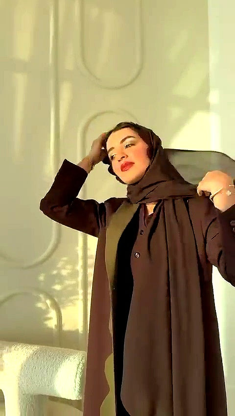 Two-Tone Elegant Abaya with Scalloped Detailing