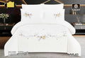 Luxury Super King 6-Piece White Cotton Quilt Cover Set with Floral Embroidery | 240x260 cm Duvet + Fitted Sheet + 4 Pillowcases (XH-03/XH-04/XH-05) (design)