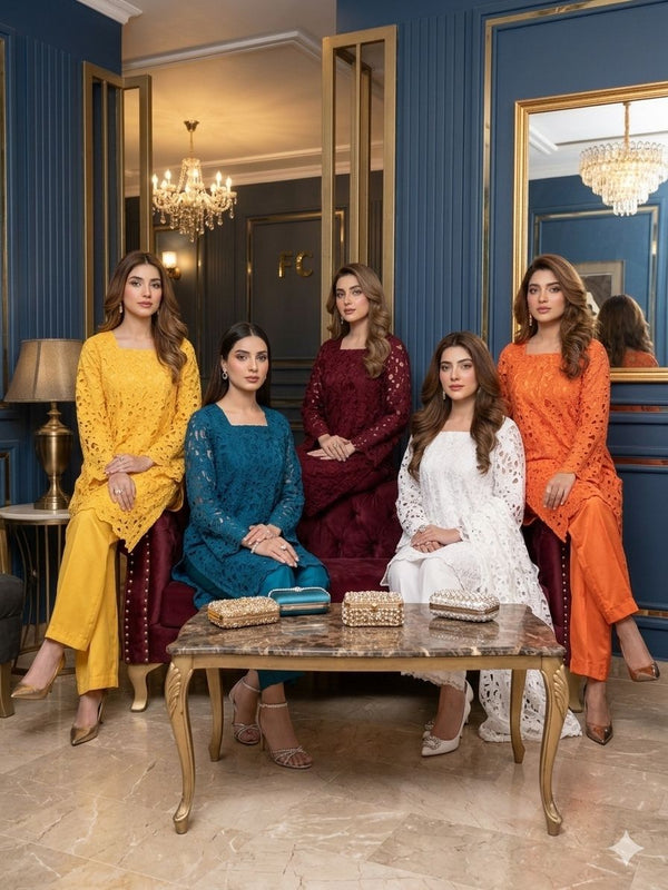 Qureshia Stitched 3 Piece Cutwork Lace Suits - Multi Colors