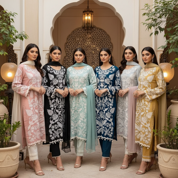 Chiffon Heavy White Embroidery Stitched 3 Piece Collection with Bell Plazo