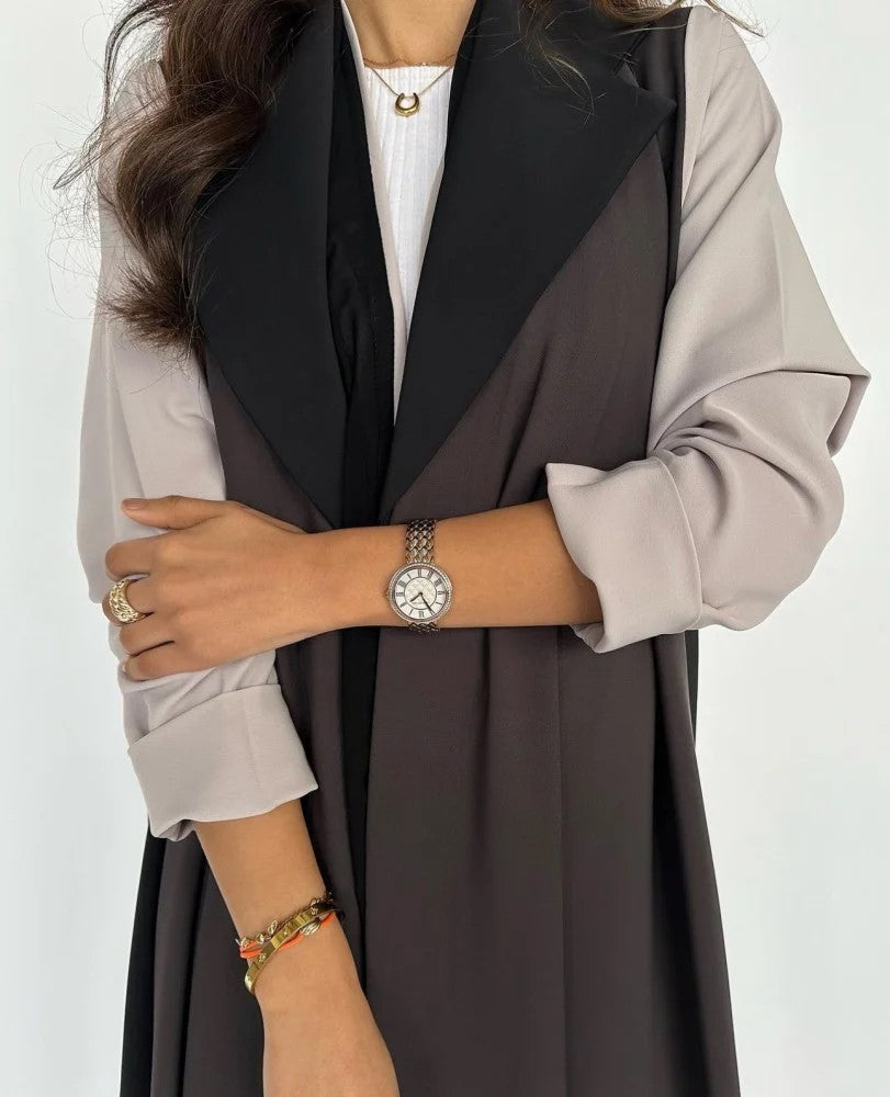 Contrast Panel Abaya Brown and black with shaila