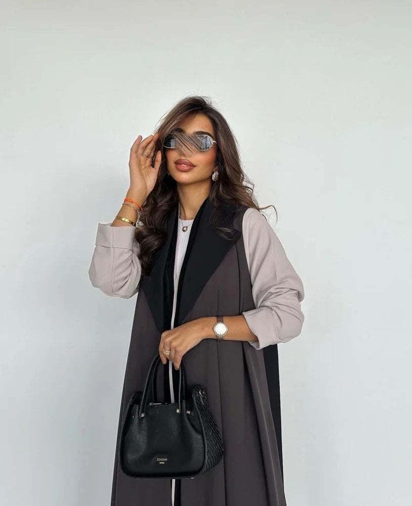 Contrast Panel Abaya Brown and black with shaila