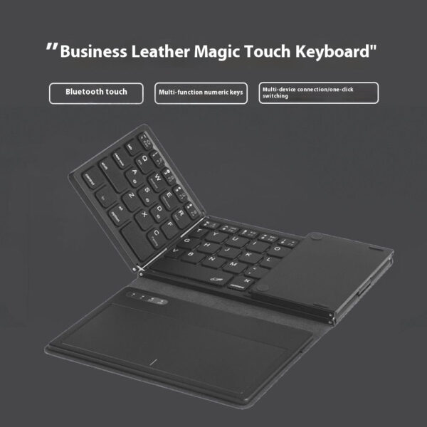 New B055 Business Leather Large Touch Version Bluetooth Folding Keyboard - Image 5